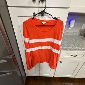 crown & ivy Orange and White Striped Scoop Neck Top